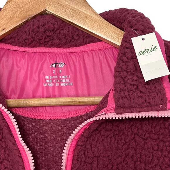 Aerie Dream Sherpa Shearling Sweatshirt Sz S Pink Quarter Zip Pullover Gorpcore - Picture 5 of 9